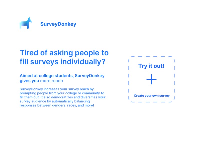 SurveyDonkey: landing page with headline, description, and Create your own survey call to action